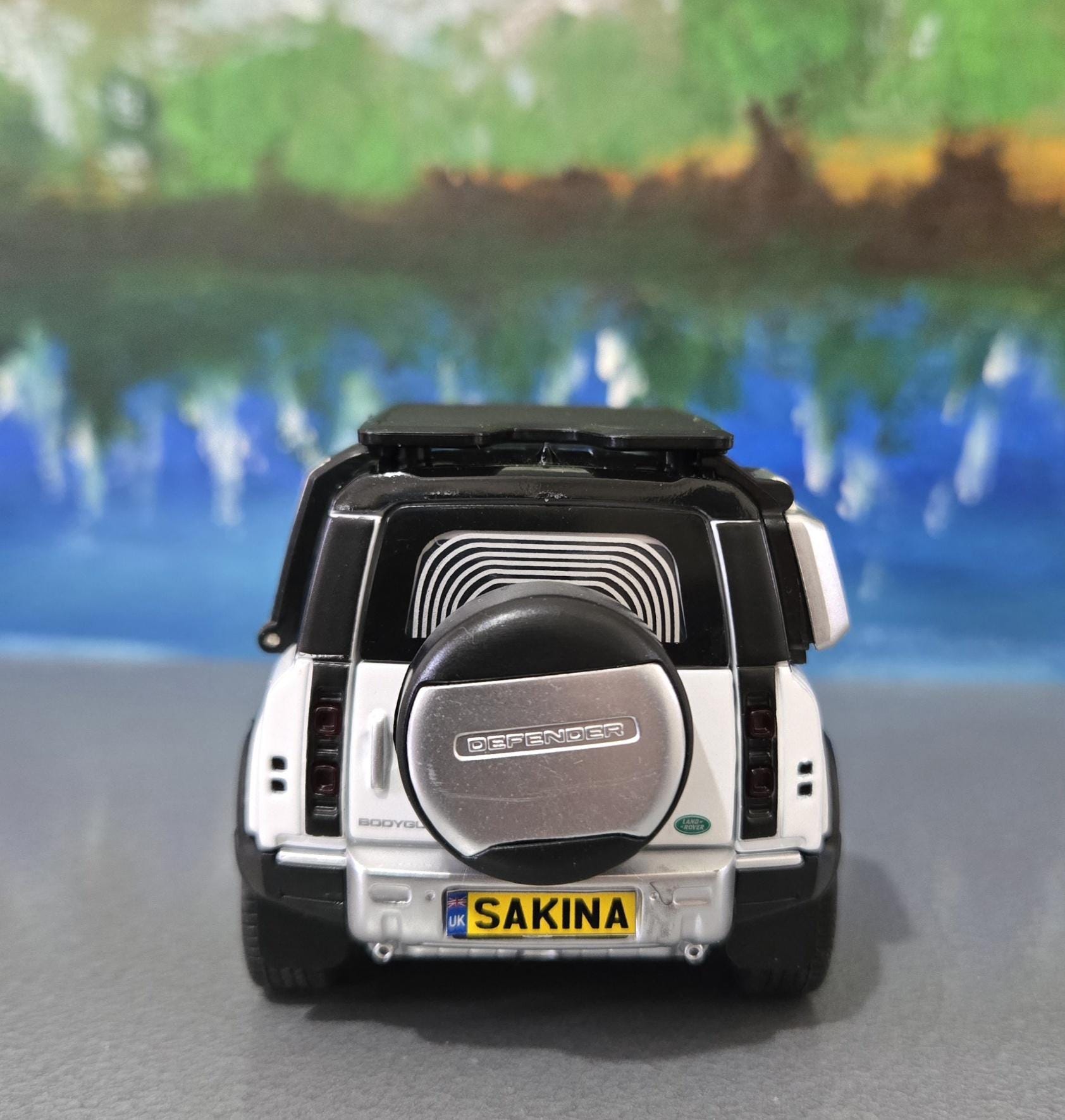 Land Rover Defender Toy Car - 1:32 Scale Diecast Model with Light & Sound - Custom Name Plate Gift for Boys, Kids, Dad, Pearl White