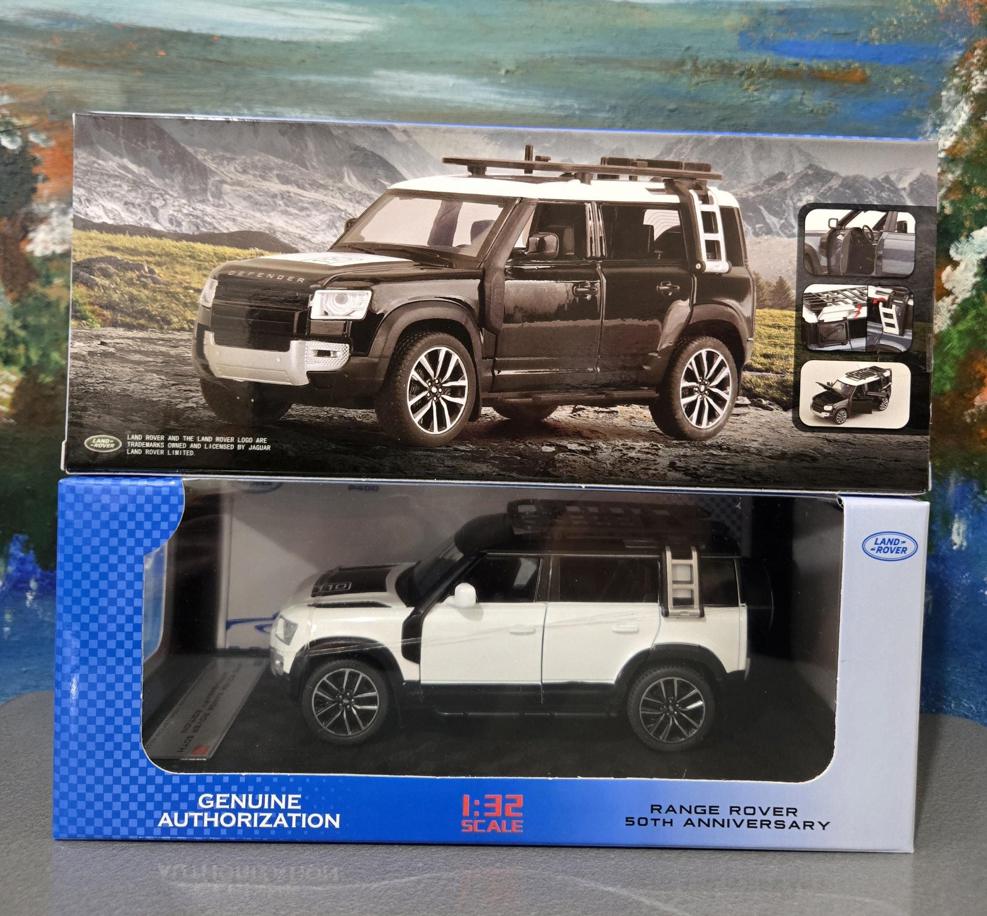 Land Rover Defender Toy Car - 1:32 Scale Diecast Model with Light & Sound - Custom Name Plate Gift for Boys, Kids, Dad, Pearl White