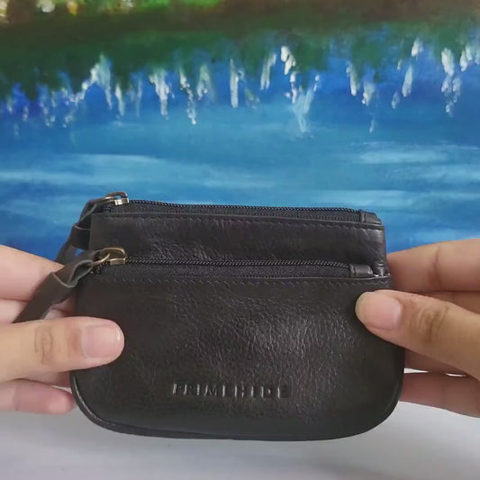 Washed Leather Coin Purse – Zip Pouch for Keys & Change – Gift Boxed – Soft Small Purse for Women, Mum, Sister, Travel Use Gift Boxed