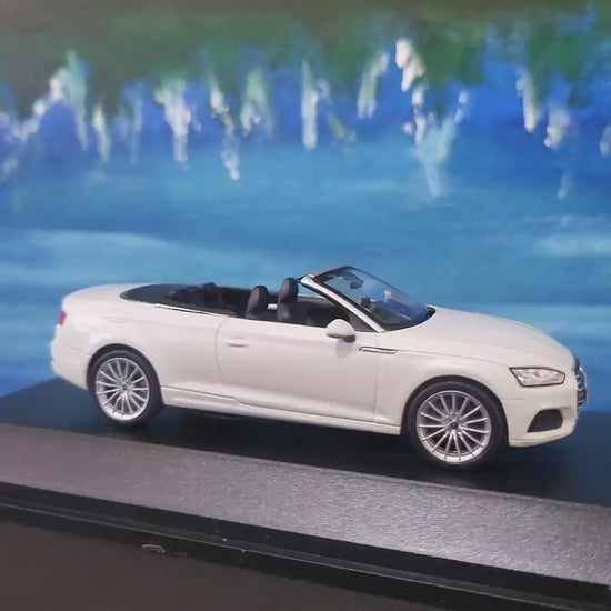 Personalized Name Plate 1:43 Audi A5 Cabriolet Tofana White Diecast Car – Spark Dealer Edition in Display Case, Highly Detailed