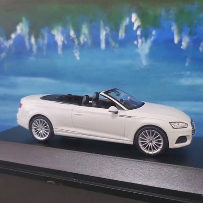 Personalized Name Plate 1:43 Audi A5 Cabriolet Tofana White Diecast Car – Spark Dealer Edition in Display Case, Highly Detailed