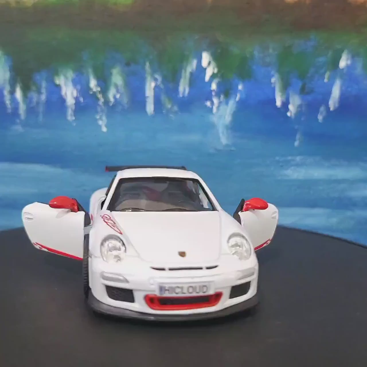White Porsche GT3 RS Model Car ANY NAME boy girl husband wife uncle cousin, nephew, niece brother wedding gift cake toppers - Sleeves