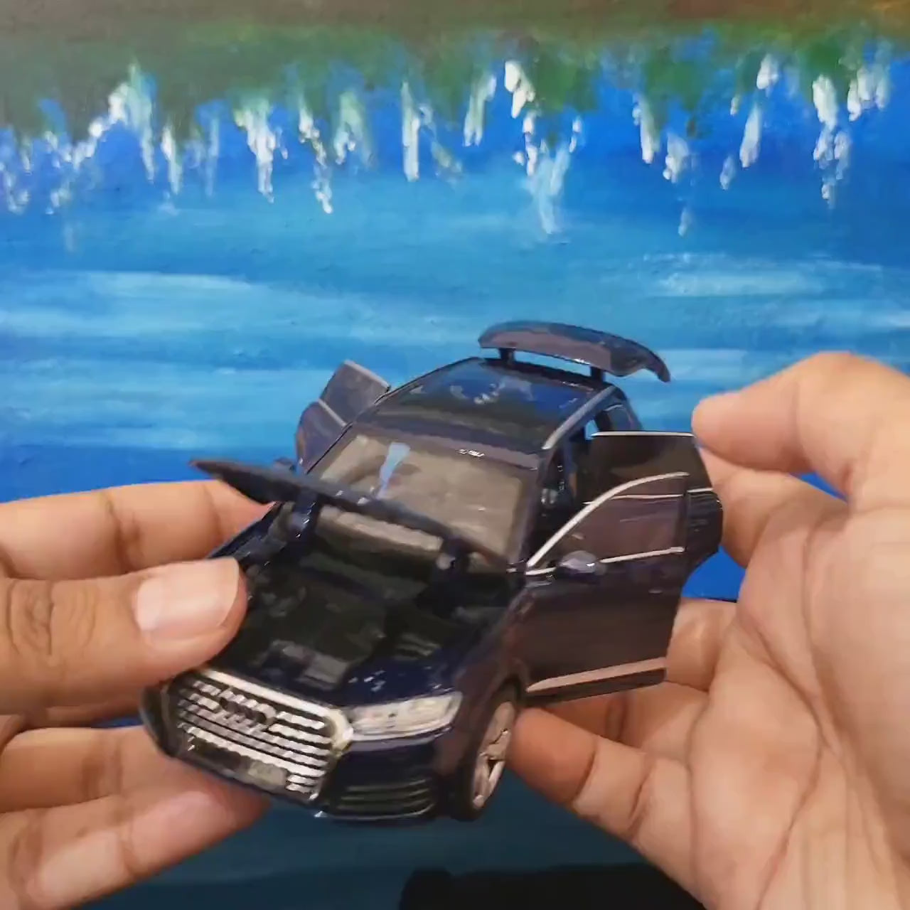 Metallic Blue Audi Q7 1:32 Scale Diecast Car – Personalized Plates Lights & Sounds – Opening Doors, Bonnet and Boot, Gift for him, her.