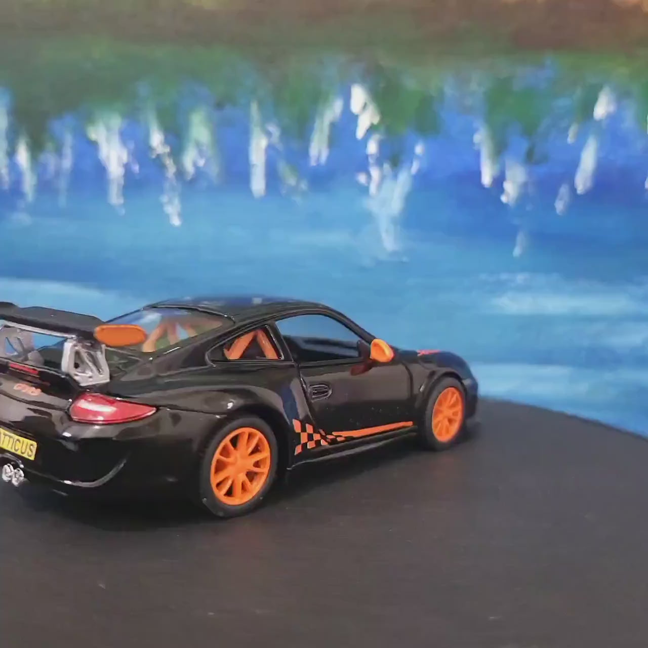 Porsche GT3 RS Model Car 1:36 – Personalized Plate | Licensed by Kinsmart | Gift for Boy Girl Dad Mom Uncle Grandad | Black | Boxed
