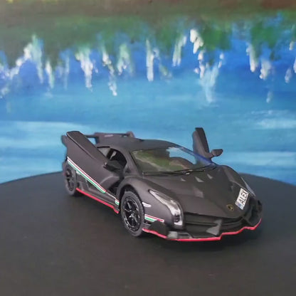 Personalized Name PlateLicense Lamborghini Veneno Toy Car, Pull Back Action 1:32 Scale Model Gift for Boys, Dad, Men - Includes Gift Sleeves