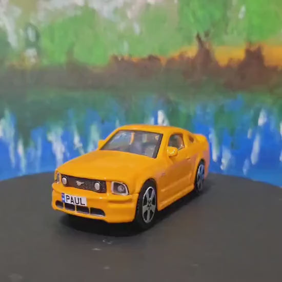 Ford Mustang GT 2008 1:43 Grabber Orange Diecast Model Car – Custom Name Plate – Collectible Gift for Dad, Car Lovers, Kids – Boxed Display