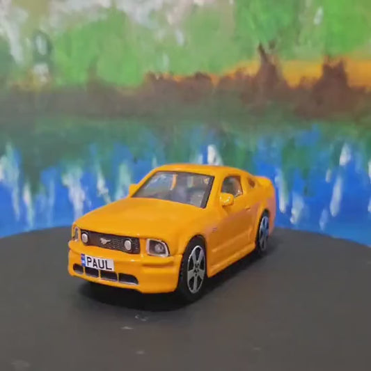 Ford Mustang GT 2008 1:43 Grabber Orange Diecast Model Car – Custom Name Plate – Collectible Gift for Dad, Car Lovers, Kids – Boxed Display