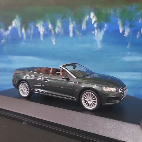 Personalized Name Plate 1:43 Audi A5 Cabriolet Gotland Green Metallic Diecast Car – Spark Dealer Edition in Display Case, Detailed