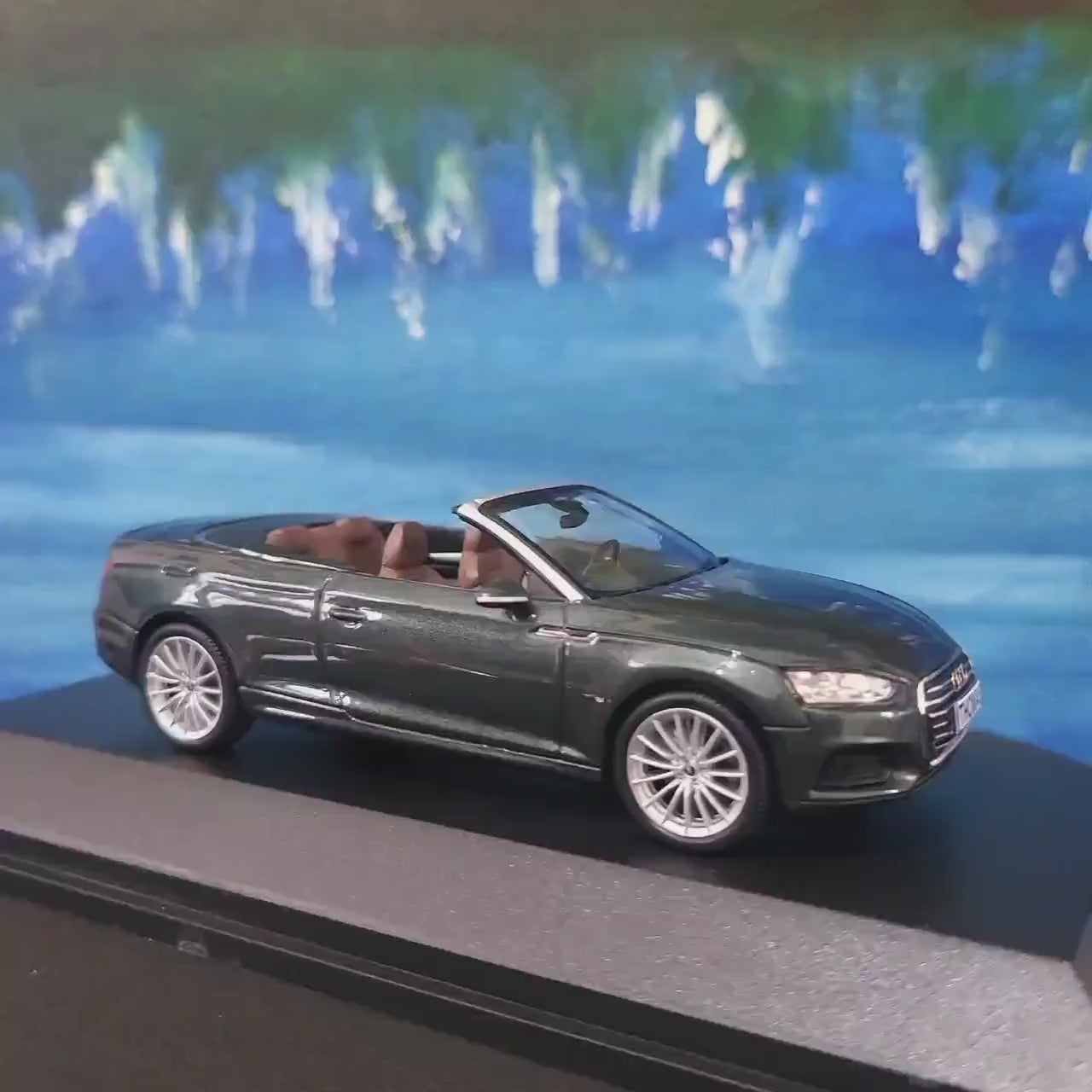 Personalized Name Plate 1:43 Audi A5 Cabriolet Gotland Green Metallic Diecast Car – Spark Dealer Edition in Display Case, Detailed