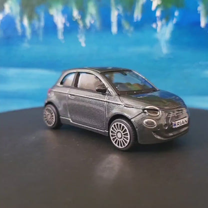 Personalised Plate FIAT 500e Toy Car - 1:43 Scale Model-Gift for Boy, Girl, Dad, Mom, Uncle, Grandad - Birthday, Metallic Grey - New Boxed