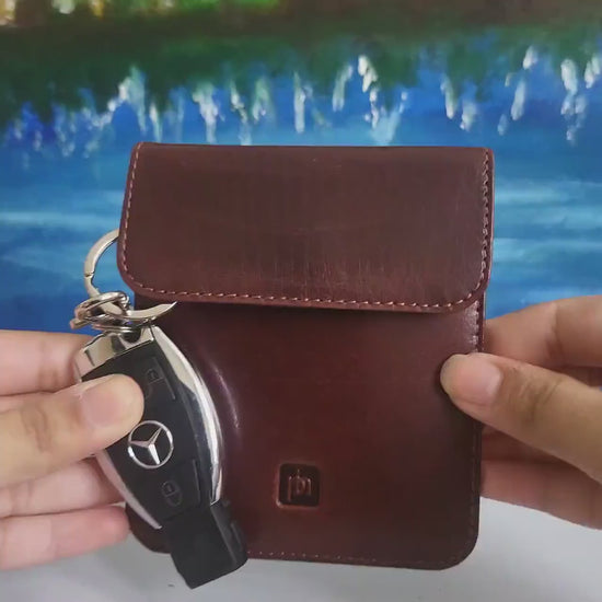 Leather Car Key Pouch | RFID Signal Blocker Case for Keyless Entry Fobs, Premium Quality Key Wallet, Gift Boxed