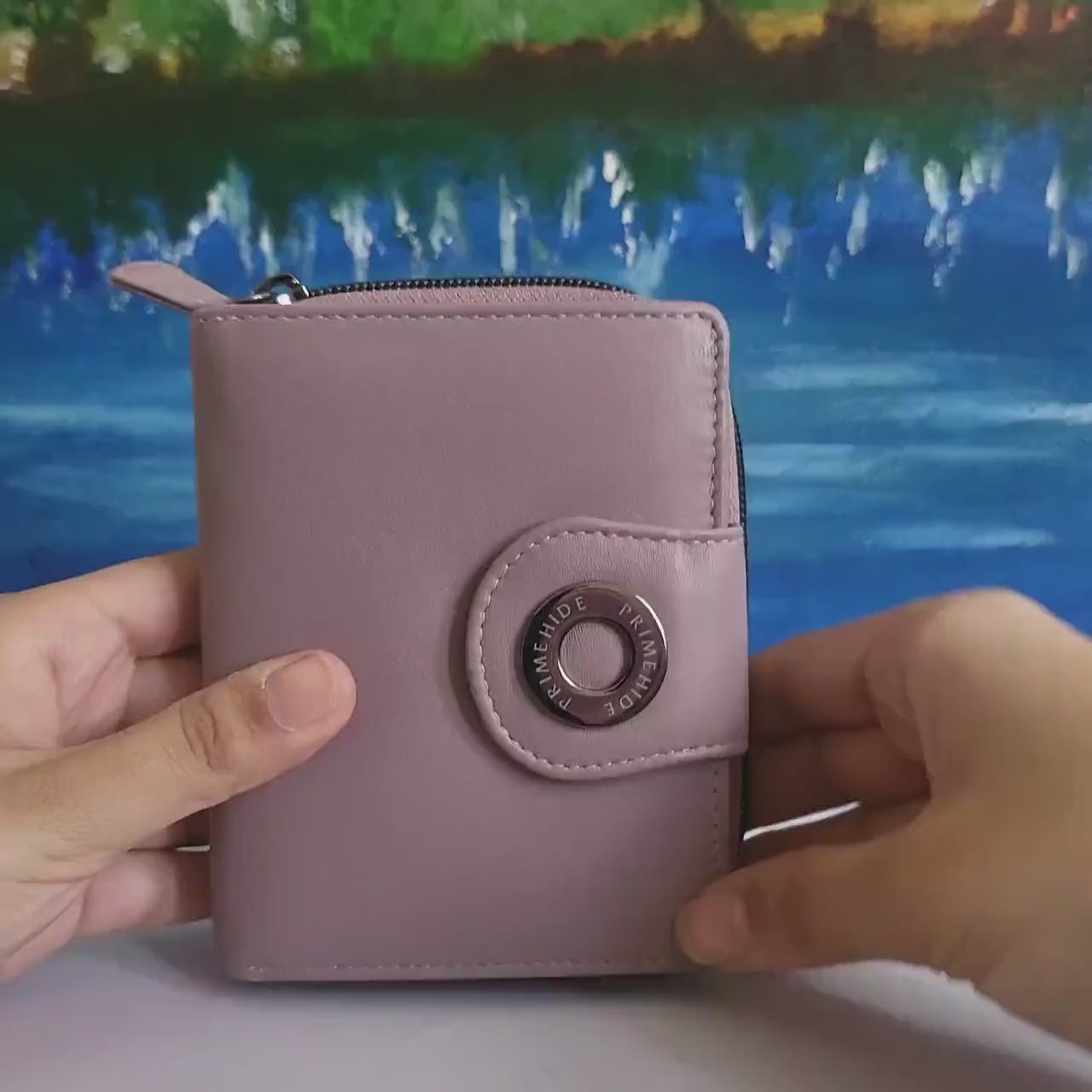 Prime Hide Leather Medium Zip Around Trifold Mauve Colour Purse 22211 Magnetic Box