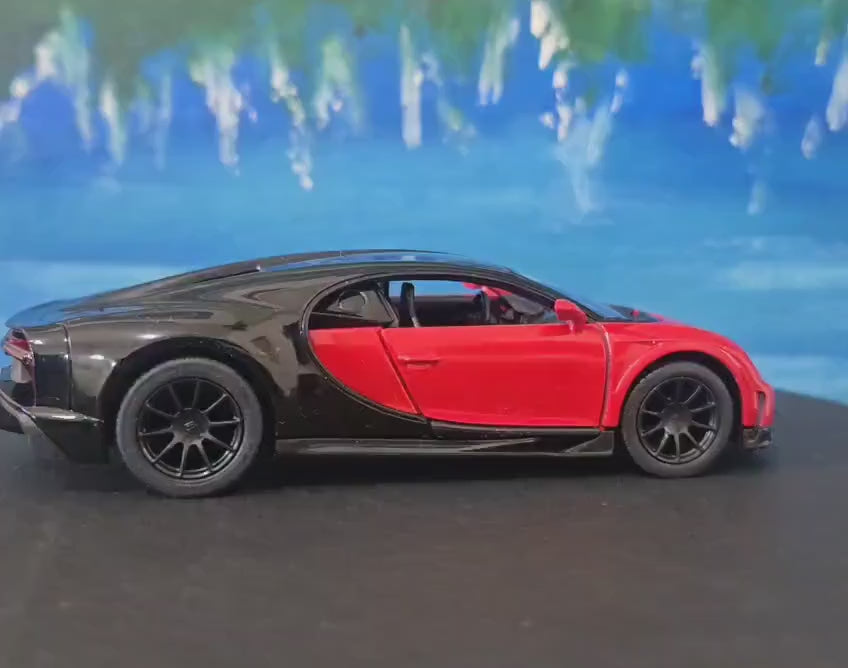 Kinsmart Bugatti Chiron Supersport 1:36 Red/Black Diecast Model Car – Custom Name Plate – Gift for Car Lovers, Dad, Kids – Boxed Collectible